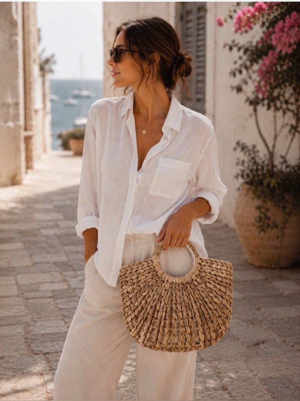 NWT | Straw Studios Handwoven Eco Straw Basket Tote Bag